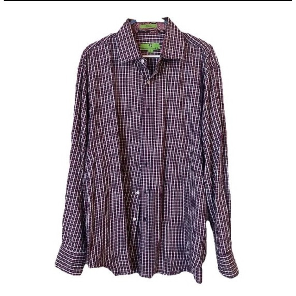 Bristol and Bull Dress Shirt Mens XLarge Blue PINK Checks Career‎ Casual Cotton